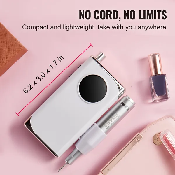 VEVOR Electric Rechargeable Nail Drill, 40,000RPM Portable Cordless Nail E File Machine, LCD-Display Acrylic Gel Grinder Tool With 6 Bits And 50PCS_voghion.com