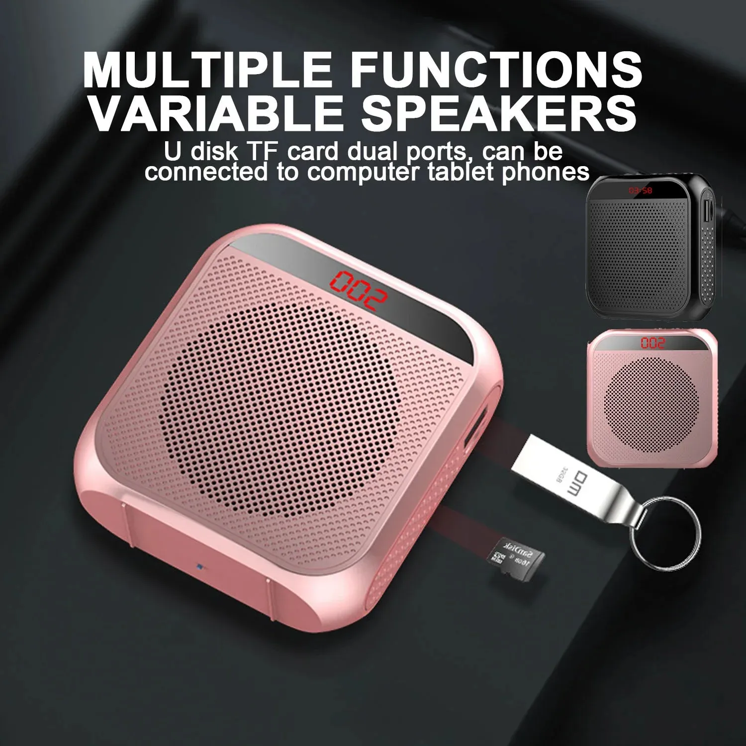 Microphones 5W Amplifier Multifunctional Portable Personal Voice Speaker With Microphone Display Surround Sound For_voghion.com