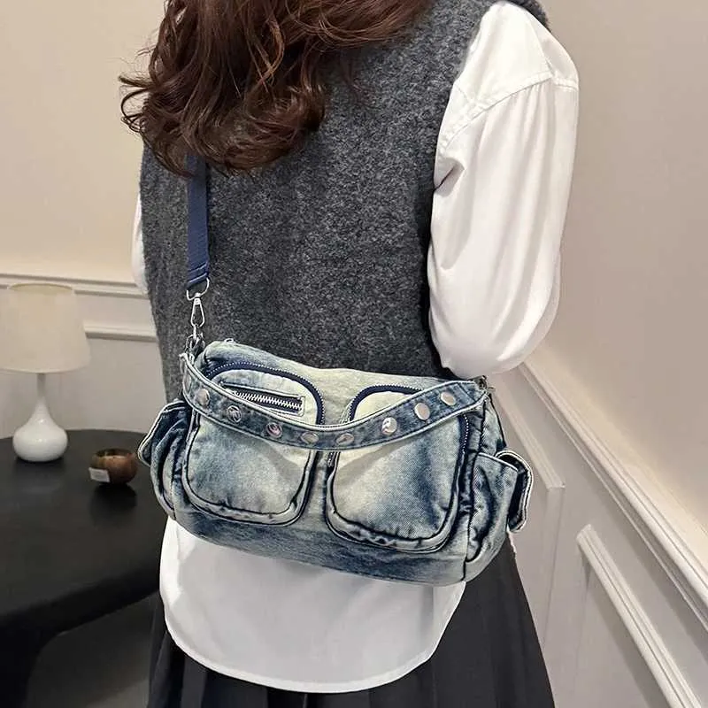 Borsa a tracolla vintage in denim, alla moda, retrò, in jeans, grande capacità, con tasche multiple, da donna, a cartella_voghion.com