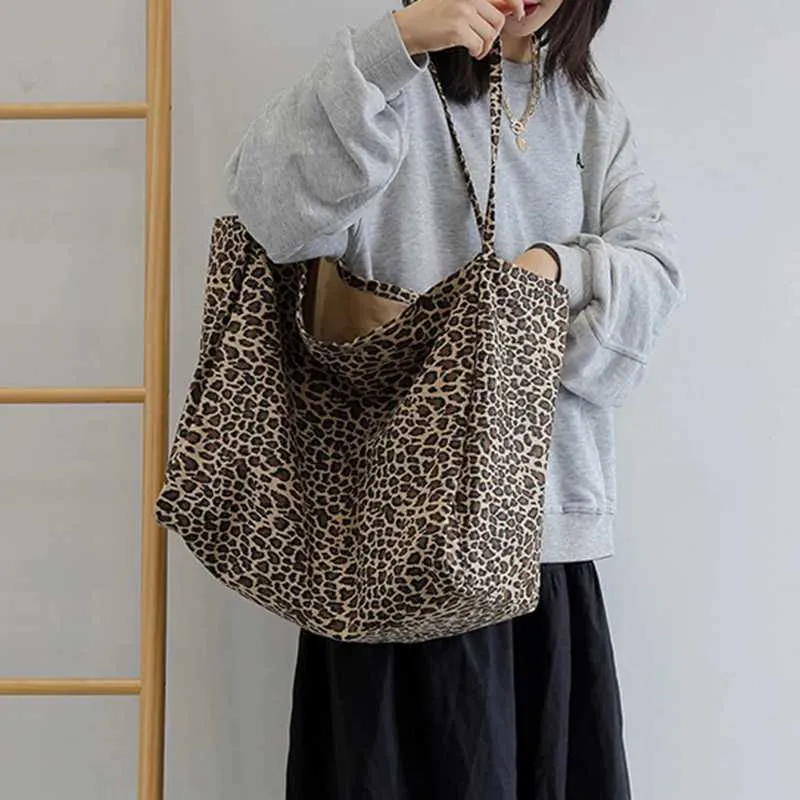 Dámská módní nákupní kabelka s leopardím vzorem, crossbody, velká kapacita, jednoduchá plátěná kabelka s logem C241104_voghion.com