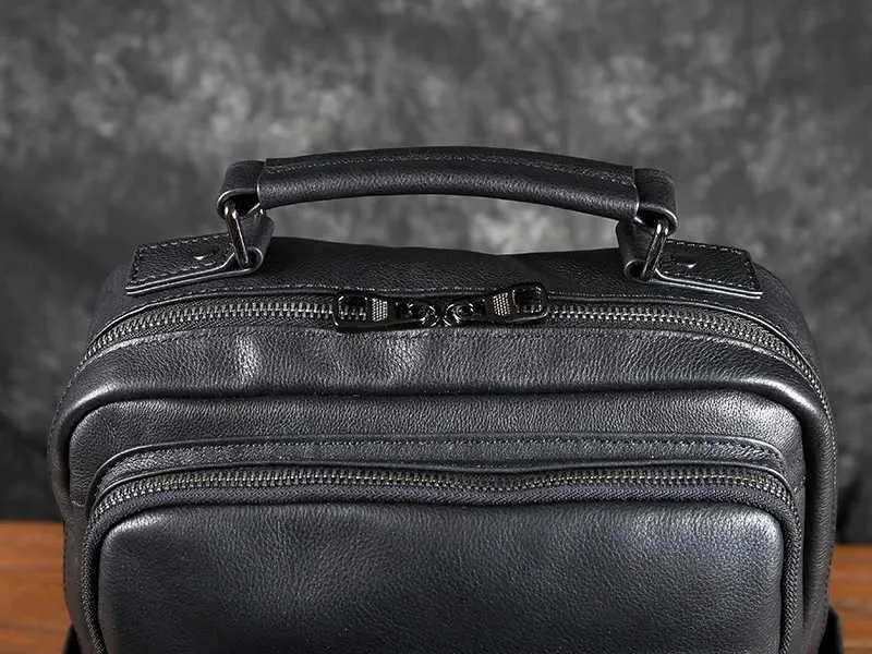 Leather Double Shoulder Baotou Layer Cowhide Backpack Mens Business Computer Bag New Leisure All-Match Travel_voghion.com