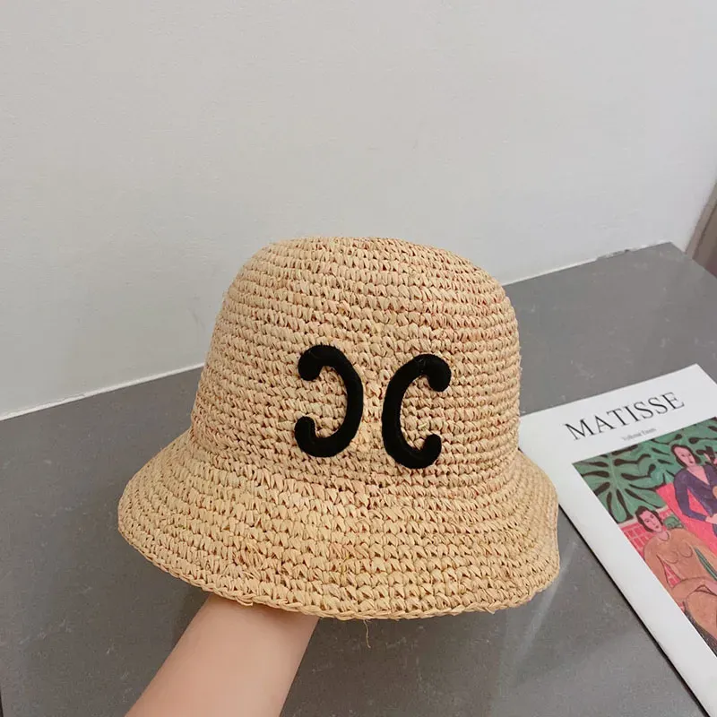 Designer grande balde para moda s borda verão gorras tecido bonés praia palha feminino boné masculino mão chapéus sol baldes chapéu_voghion.com
