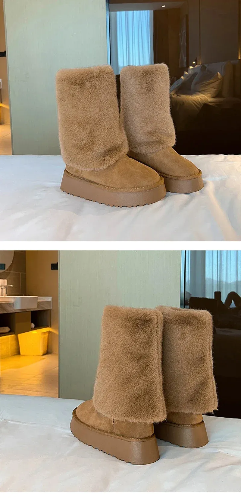 Cizme de iarnă cu platformă, călduroase, la modă, cu alunecare, Largas, pentru femei, confortabile, pentru exterior, din bumbac, 241022_voghion.com