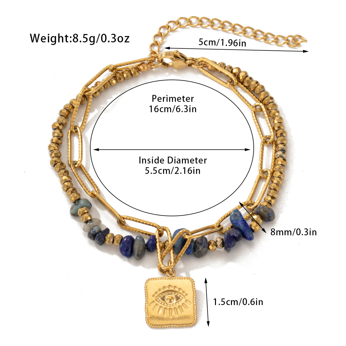 Damenschmuck, doppellagiges Boho-Perlenarmband mit Natursteinen, U-förmige Kette aus Edelstahl für Mode und Büro_voghion.com