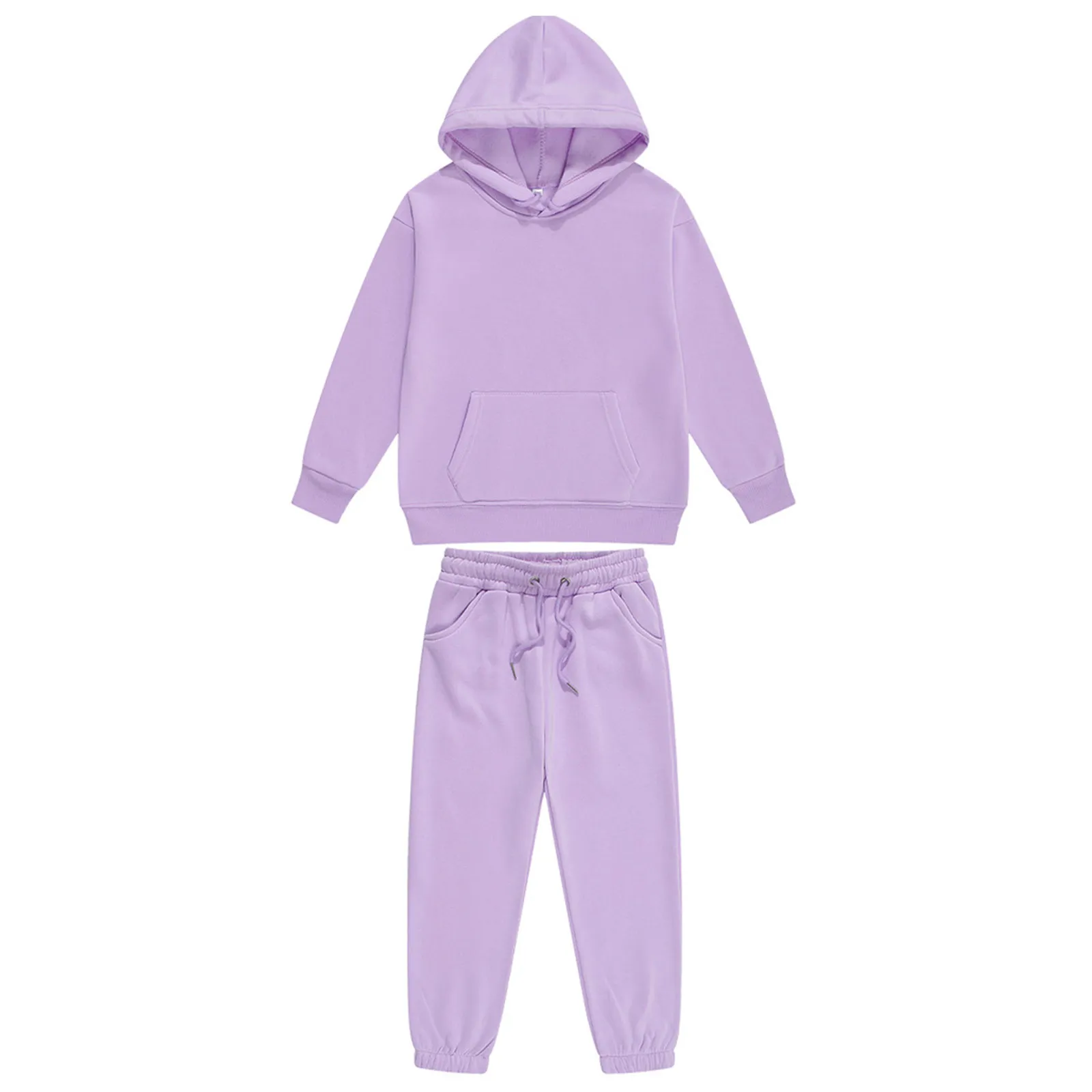 Koşu Setleri Çocuk Erkek Kız 2 Parça Spor Kıyafetleri Düz Renk Eşofman Uzun Kollu Kapşonlu Sweatshirt Eşofman Altı Antrenman Koşu_voghion.com