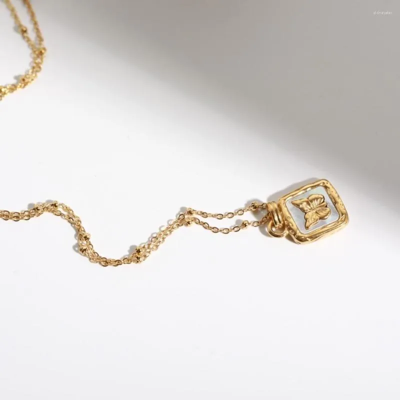 Unhänger Halskette Nisch Design Päiperleksmuschel Block Halskette Laang Pulloverkette Titanstahl platéiert 18 Karat Gold_voghion.com