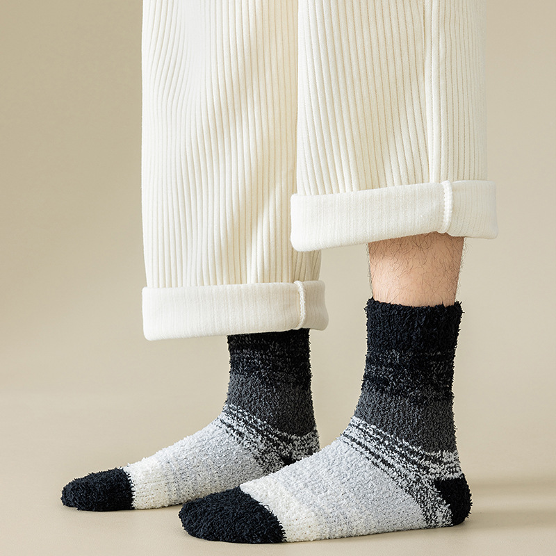 Nieuwe herfst- en wintersokken voor heren, koraalfleece, home, herensokken met middelhoge sokken, dikke sokken met kleurverloop, herensokken, vloersokken_voghion.com