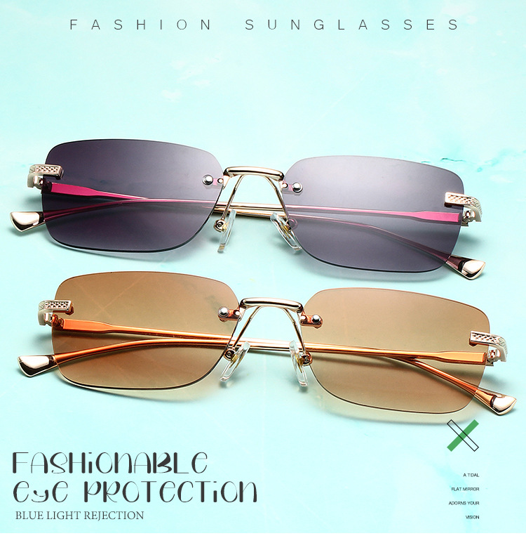 Square Frame Square Small Frame Sunglasses - Retro Frameless Trend (Fashion Trends, Unisex Design，Hot-selling )​_voghion.com