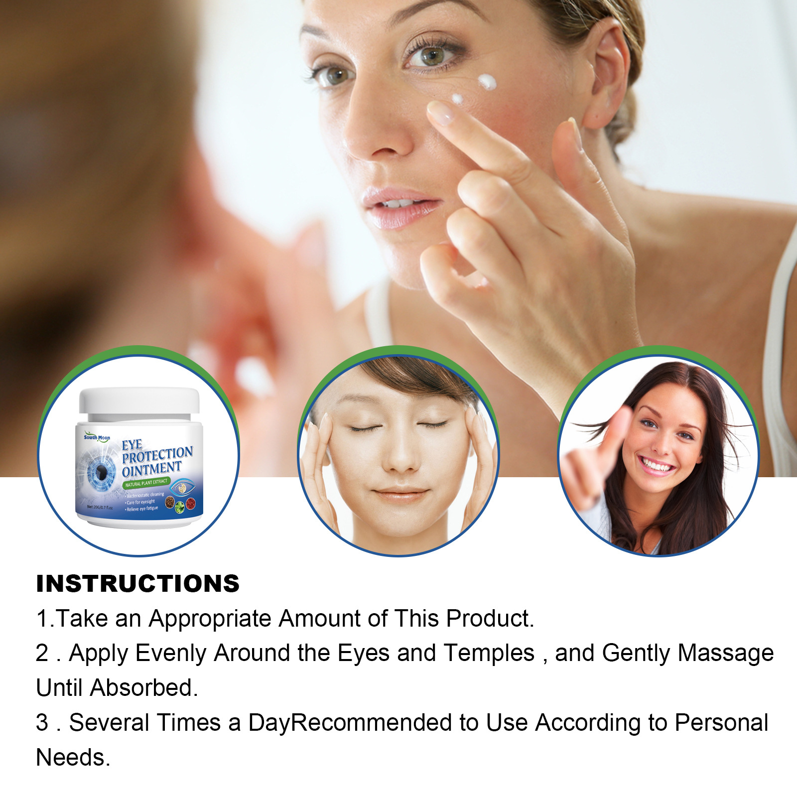 Crema hidratante suave para el contorno de ojos South Moon Repairs Pain, Fatiga, Sequedad y Luminosidad_voghion.com