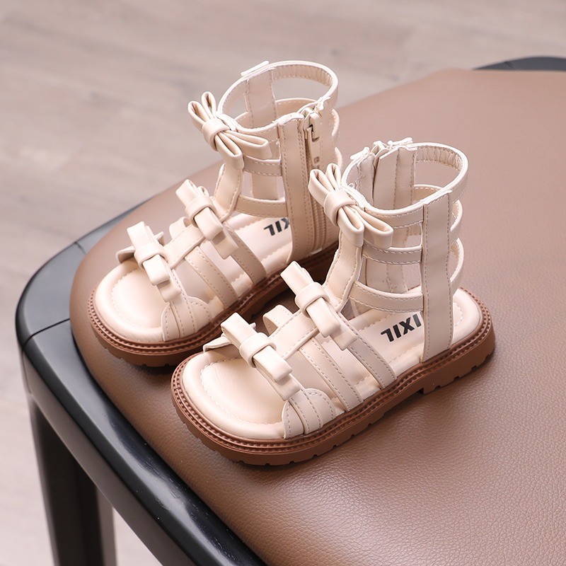 Little Girl Sweet Bow Princess Shoes 2024 Summer New Fashion Korean Edition Girls High Top Roman Sandals_voghion.com