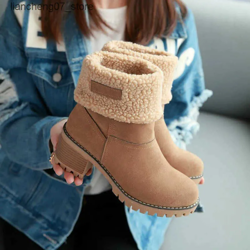 Casual Female Winter Fur Snow Warm Plush Womens Shoes Square High Heel Ankle Boots Black Botas De Mujer J241130_voghion.com