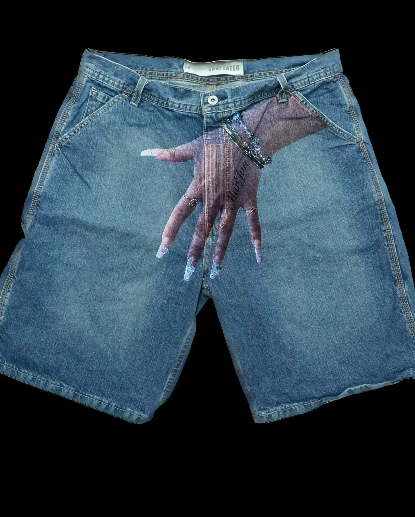 Pantaloni da ginnastica Haruku Y2K in denim largo con stampa di palme blu vintage da uomo, pantaloni da tuta streetwear gotici con grafica da uomo_voghion.com