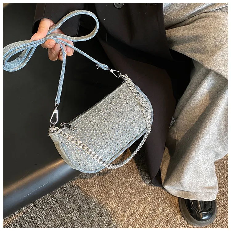 Koreanische Casual Denim Umhängetaschen Für Frauen Designer Handtaschen Und Geldbörsen 2024 Neue Pailletten Y2K Unterarm_voghion.com