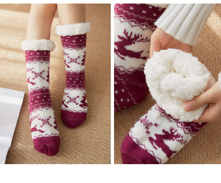 Underwear & Sleepwears Cozy Winter Fleece-Lined Anti-Slip Slipper Socks For Women - Soft Indoor House Shoes With Festive Reindeer Pattern_voghion.com