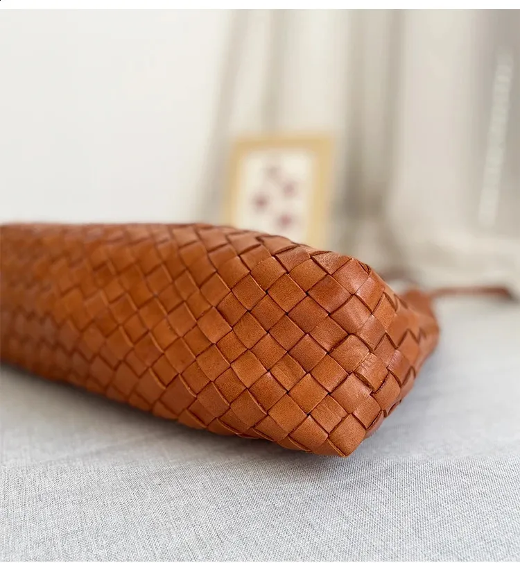 drago intrecciato panino strato superiore pelle bovina donna francese cestino fatto a mano vintage pelle borsa a tracolla tracolla grande capacità_voghion.com