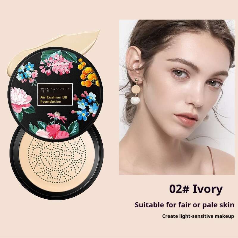 Base líquida, corrector transparente, maquillaje con cojín de aire tipo hongo_voghion.com