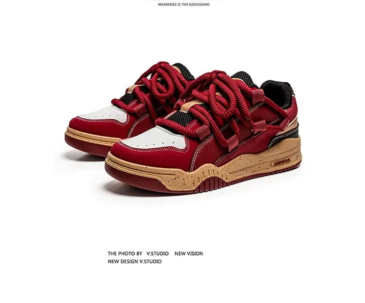 Modne, platformowe, retro, czerwone, uliczne, hip-hopowe buty męskie, trampki do skateboardingu, męskie, niskie, codzienne, sportowe buty sportowe 250310_voghion.com