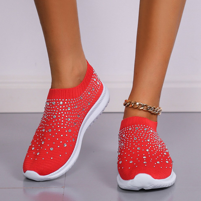 Sneakers donna in mesh con cristalli e suola morbida bianchi_voghion.com