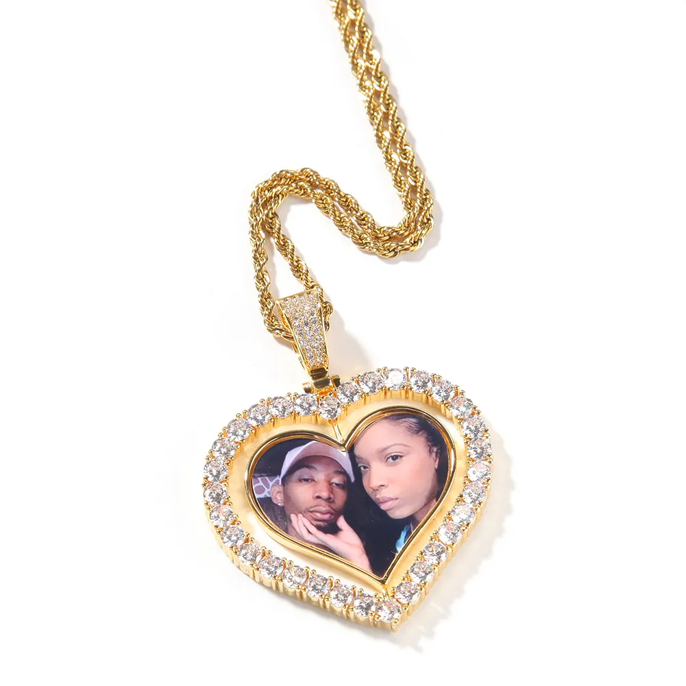 Benutzerdefinierte Foto Liebe Herz Anhänger Halskette Bling Zirkonia Hip Hop vergoldet personalisierte DIY Bild Wolf Tide_voghion.com