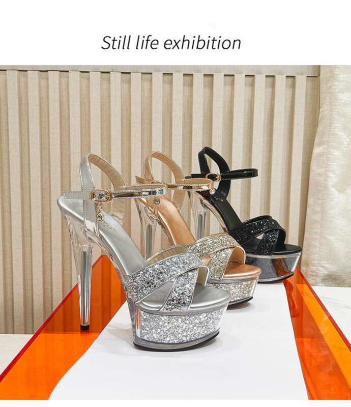 25 New Ultra-high Slim Heels, Waterproof Platform, Round Toe Sandals, Transparent Crystal Bottom, Sequins, Sexy_voghion.com