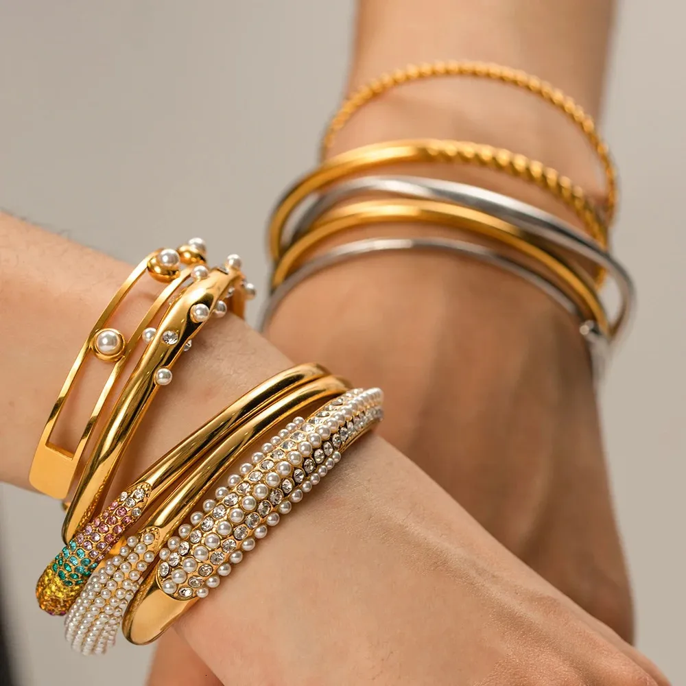 Stainless Steel Cuff Bangle Gold Plated Statement Bracelet_voghion.com