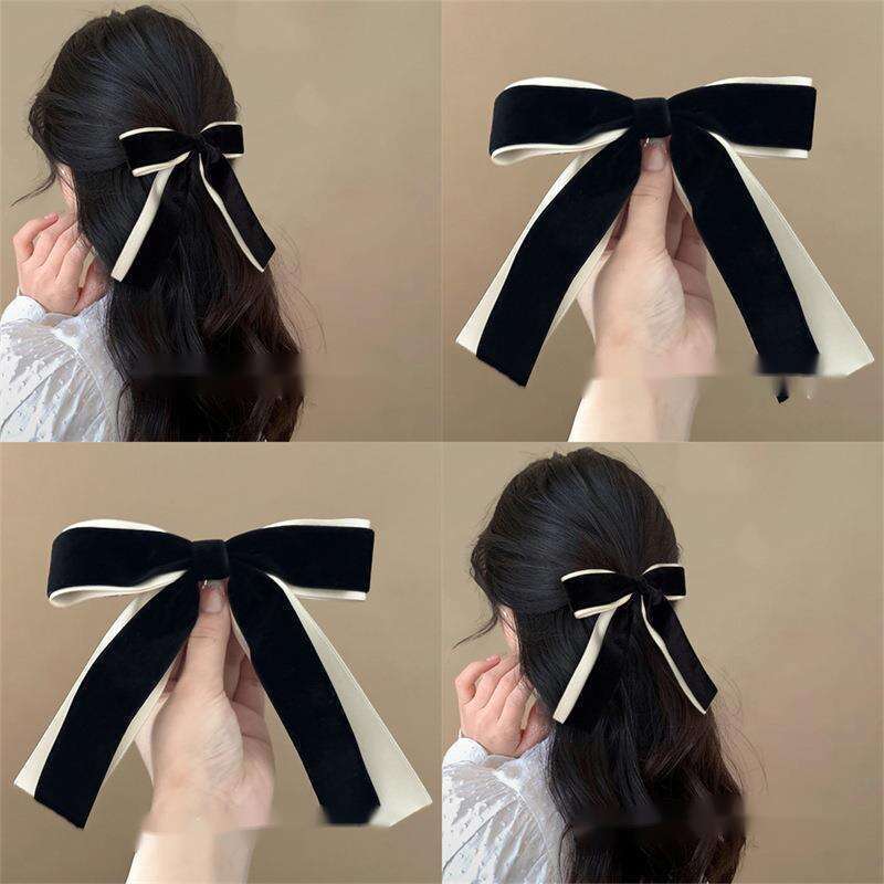 Princess French Ballet Velvet Bow Rear Head Top Clip Women's Hair Accessories Travel Hairpin_voghion.com