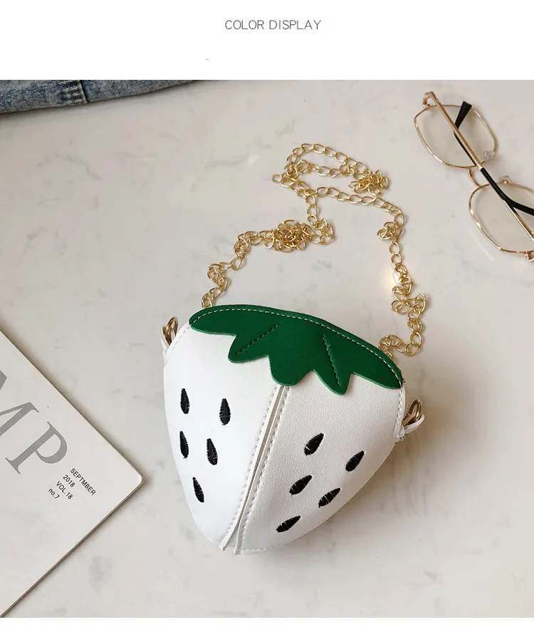 Kids Strawberry Shape Messenger Bags Cute Girls Princess Purse Children Chain Shoulder Outdoor Fruit Crossbody Bag M1169_voghion.com