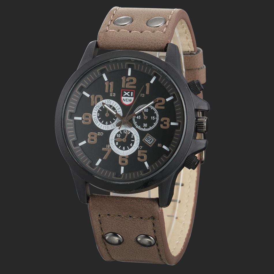 Nieuw herenriem quartz kalender sport militair horloge_voghion.com
