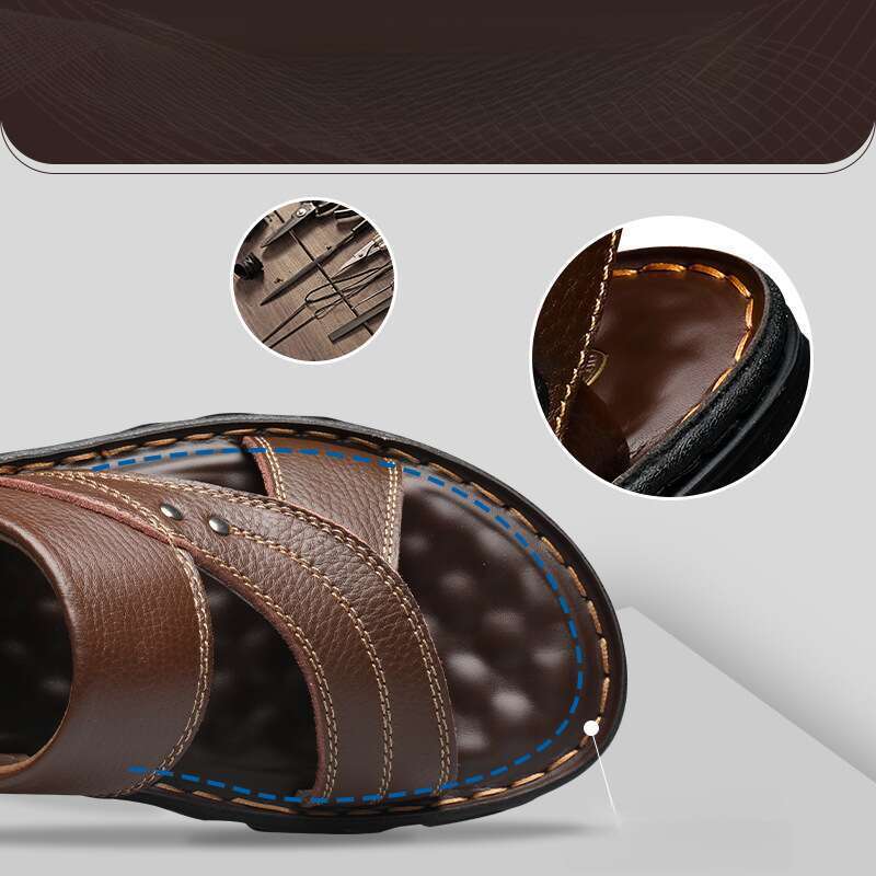 Herren Sommer Leder Fahrsandalen Casual Strandschuhe Herren Gerade Schaumschuhe_voghion.com