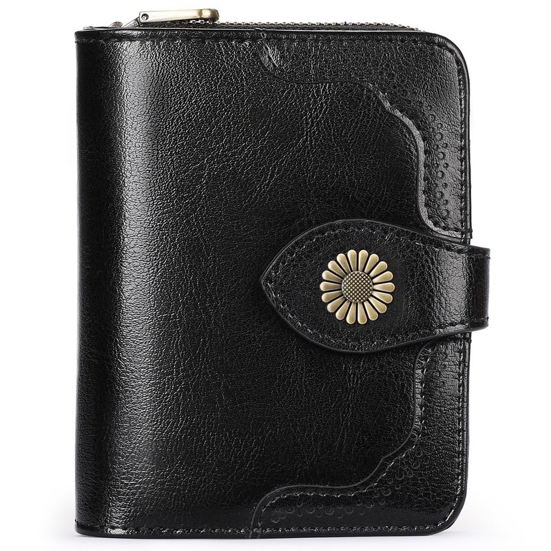 Echtes leder kurze brieftasche zwei falten frauen zipper vintage öl wachs rindsleder_voghion.com