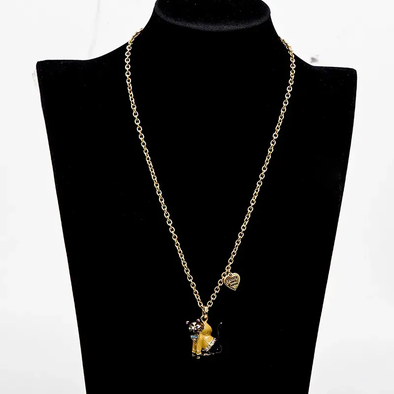 Chains Niche Enamel Jewelry Sweater Chain Autumn Cute Pet Animal Black Kitten Long Necklace For Woman Trend_voghion.com