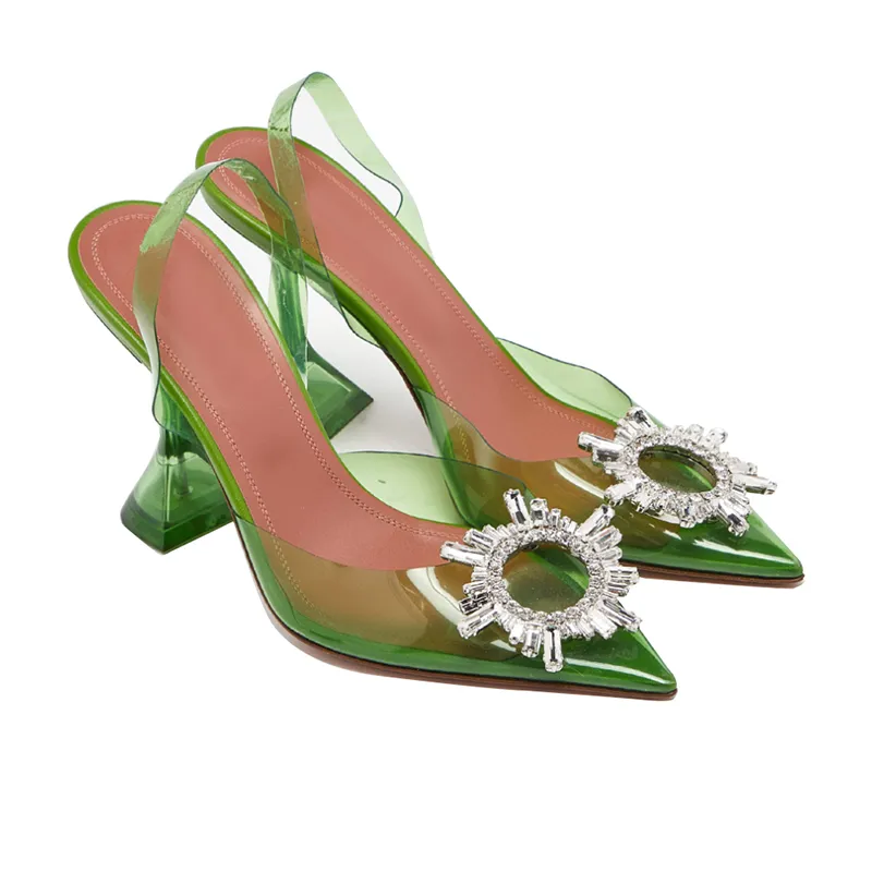 Amina Muaddi Abendsandalen Satin Spitz Slingbacks Bowtie Pumps Kristall-Suower High Heel Schuh 9cm Damen Designer_voghion.com
