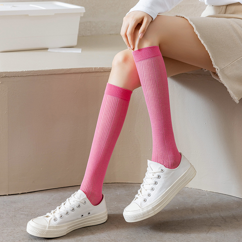 23 ultradünne Bambusfaser-Sommersocken für Damen, lang, Wadenlänge, Netzstoff, kniehohe Slouch-Socken_voghion.com