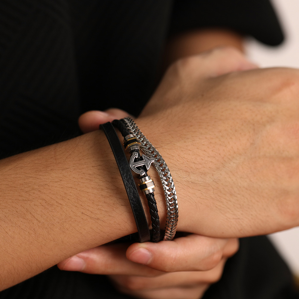 Boot Anker Lederarmband Accessoire Edelstahl Armband Herren_voghion.com