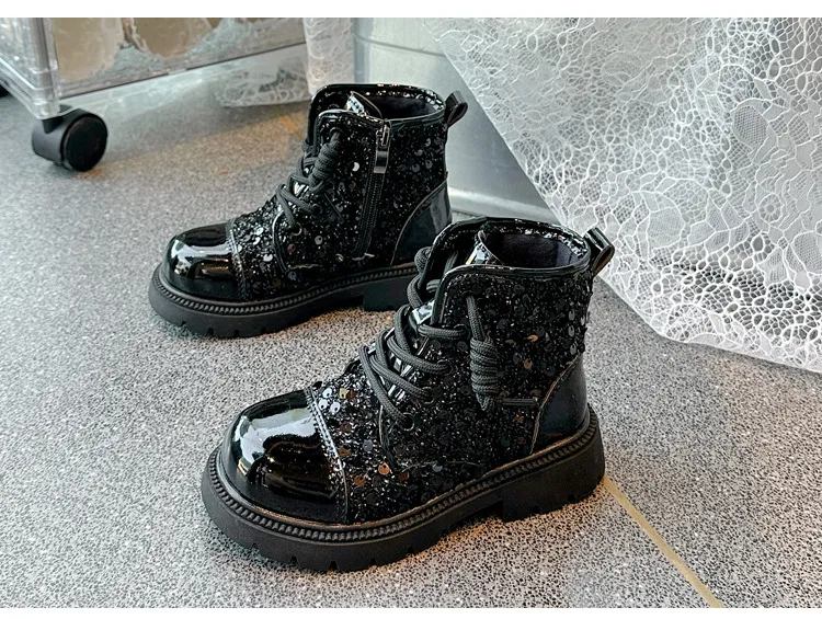 Mädchen Leder Schneestiefel Mit Pailletten Und Rutschfester Sohle_voghion.com