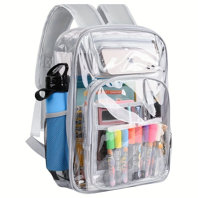 Durchsichtiger großer, robuster transparenter PVC-Rucksack, durchsichtig mit verstärkten Riemen, Rucksack, durchsichtige_voghion.com
