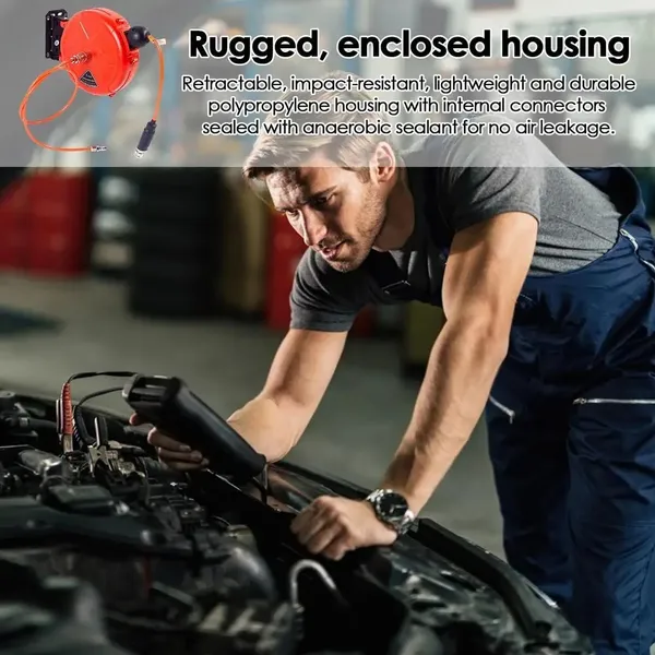 Enrouleur de tuyau de compresseur d'air rétractable de 10 mètres, fixé au mur avec support rotatif et raccord rapide, doté d'un_voghion.com