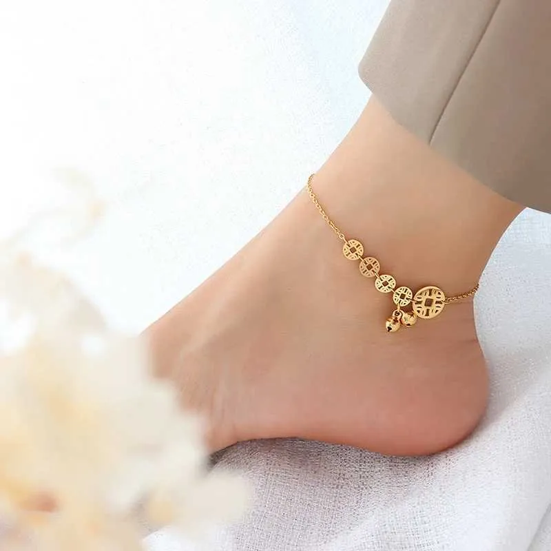 Fußkettchen Modische barfuß sandalen titanium stahl beine neue münze armbänder frauen fußkettchen ketten schmuckL2403_voghion.com