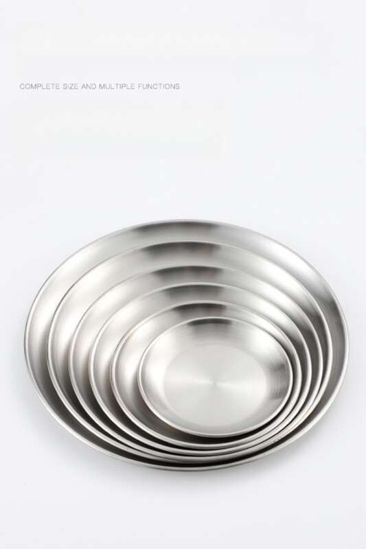 Korean Style 304 Stainless Steel Disc, Commercial Golden Barbecue Fruit Cake Tray, Meal Bone Plate, Shallow Plate_voghion.com