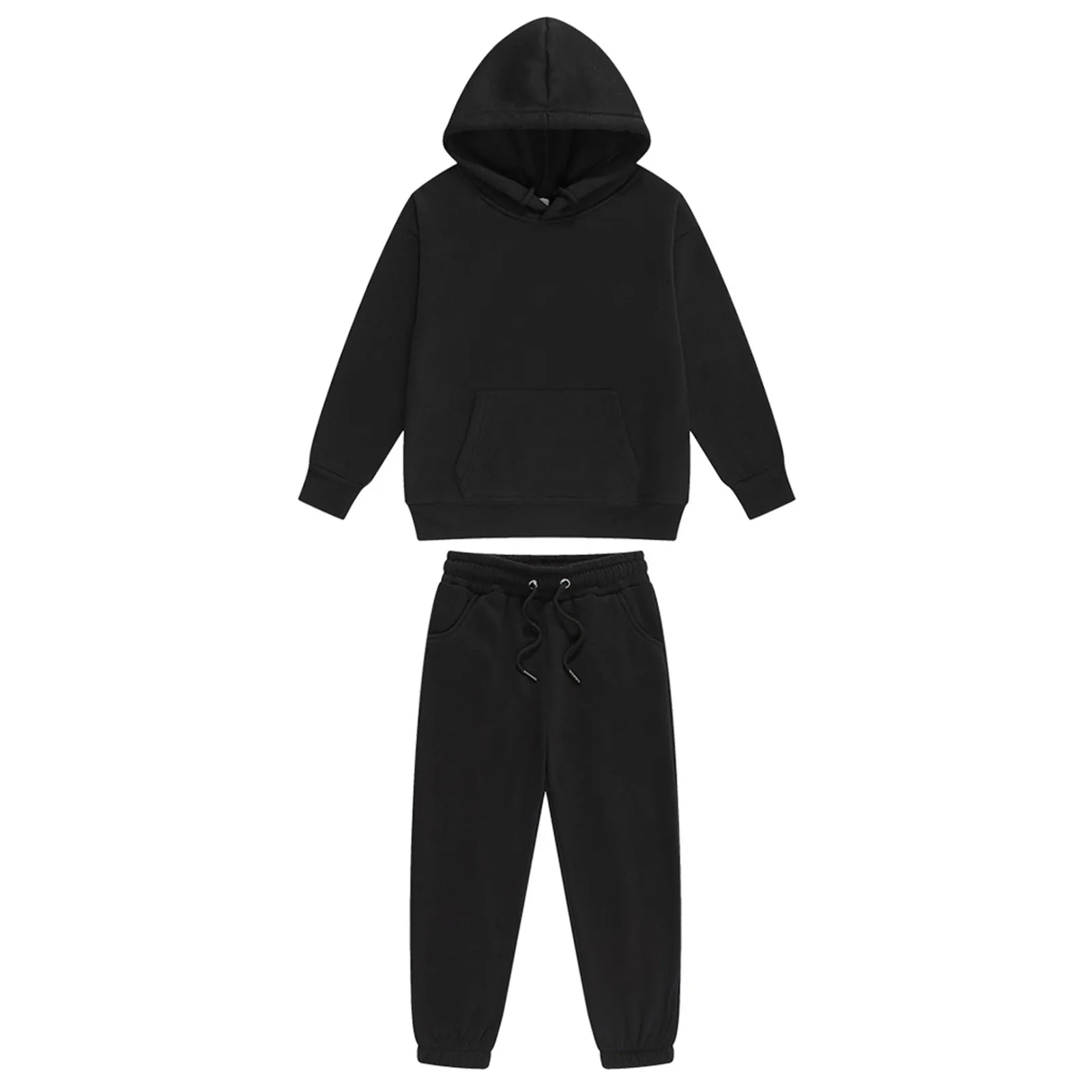 Koşu Setleri Çocuk Erkek Kız 2 Parça Spor Kıyafetleri Düz Renk Eşofman Uzun Kollu Kapşonlu Sweatshirt Eşofman Altı Antrenman Koşu_voghion.com