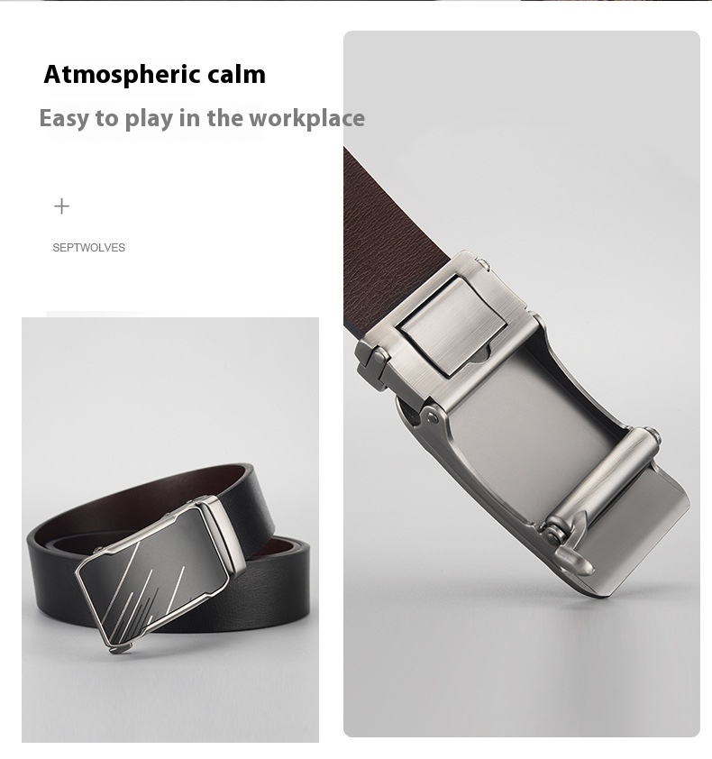 Genuine Leather Men's Automatic Buckle Belt Business Style_voghion.com
