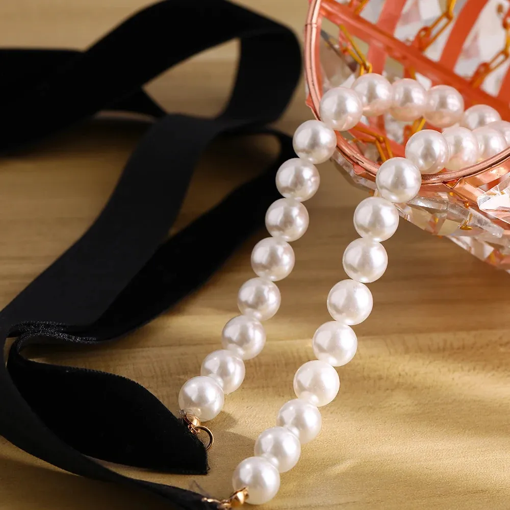 Samt-halsband Mit Schleife Und Perlenanhänger Gothic Punk_voghion.com