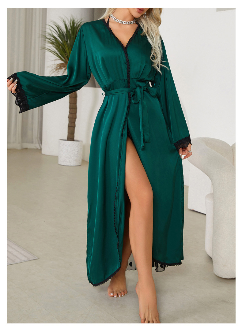 Damenbekleidung zu Hause sexy reine Wunsch Liebe Mesh-Pyjama Morgenmantel Eis Seide langes Nachthemd äußere Robe weibliche Hauskleidung_voghion.com