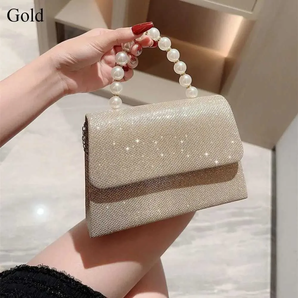 Parelketting schouder portemonnee goud glanzende zijden avondtas elegante en modieuze bolvormige clutch dames handtas Y241019_voghion.com