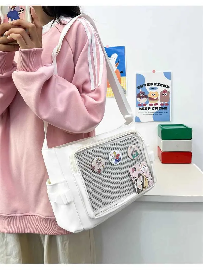 Stile preppy Candy Color Carino Spalla Anime Expo Trasparente Badge Display Messenger Bag Donne Bambola Itabag Crossbody_voghion.com