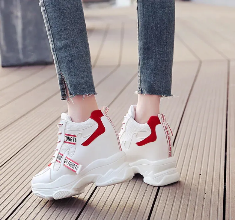 Heiße Verkäufe Trendy Schuhe High Top Sneakers Frauen Plattform Stiefeletten Korb Femme Chaussures Femmes Höhe Erhöhen_voghion.com