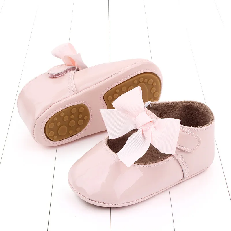 Bebé recién nacido Infante Niño Niña Clásico Lazo Suela de goma Anti-labio PU Dre Littleprout First Walker Cuna para niños pequeños_voghion.com
