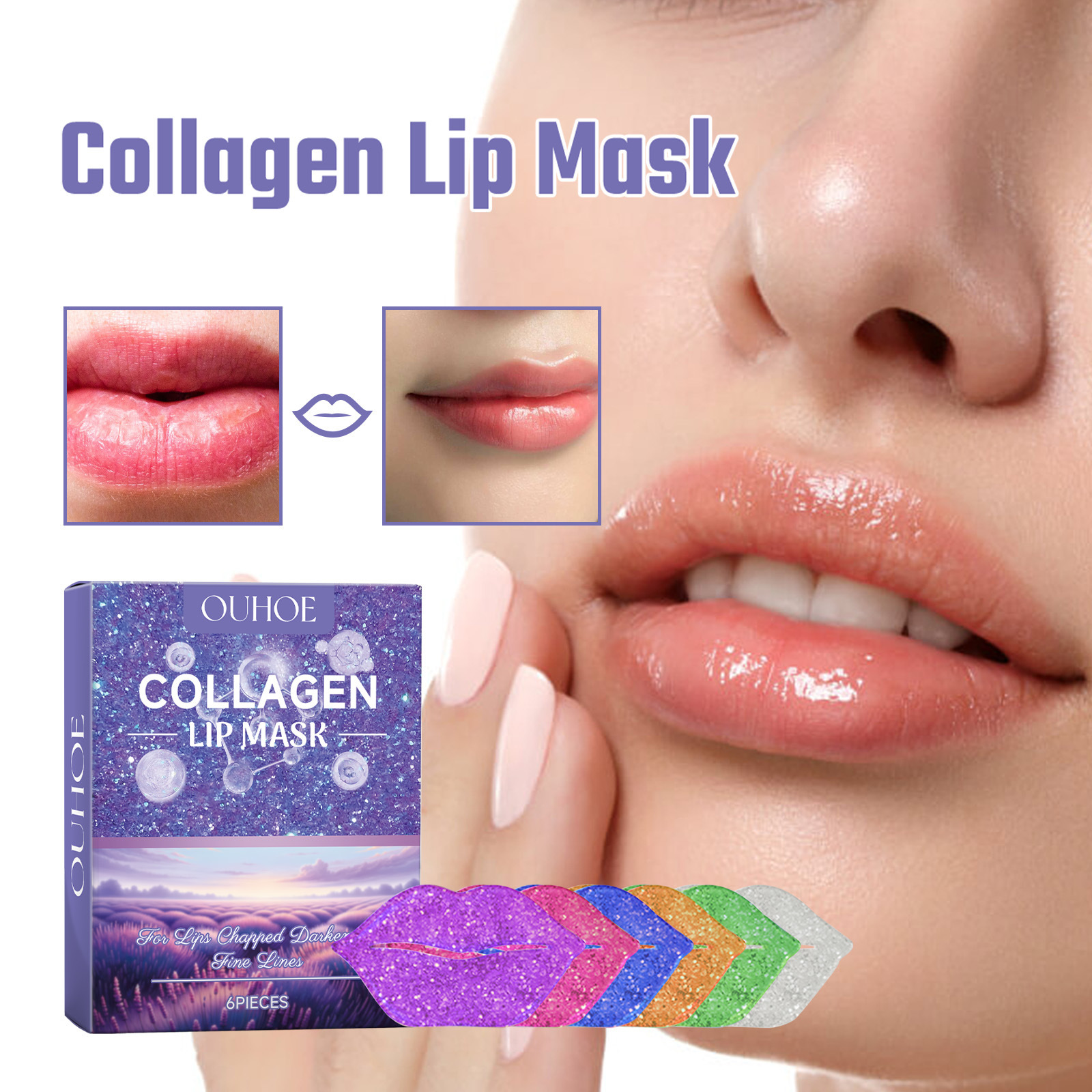 OUHOE Collagen Repair Lines, entfernt abgestorbene Hautzellen, verhindert trockene Risse, spendet Feuchtigkeit und pflegt die Lippenmaske_voghion.com