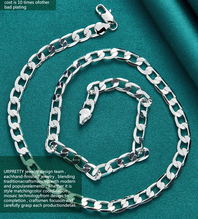 Sterlingsilber Curb Kette Halskette Für Damen Und Herren_voghion.com