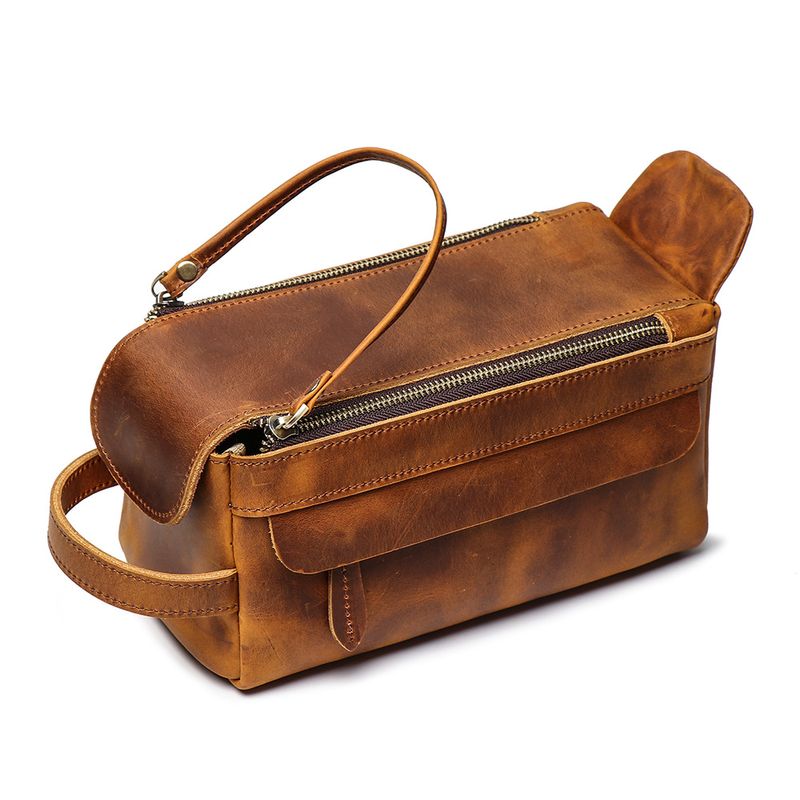 Multifunktionale Retro-Lederhandtasche Herren-Make-up-Tasche, große Kapazität, Aufbewahrungstasche für Toilettenartikel_voghion.com